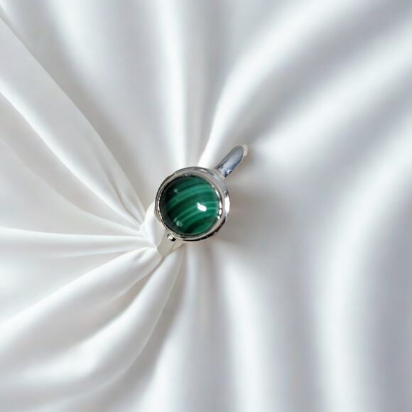 925 Sterling Silver Malachite  Round Gemstone Ring Jewelry for Women & Men - Picture 3 of 6